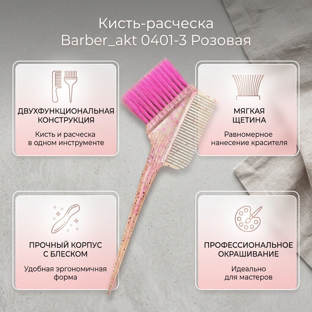 Barber_akt кисть для окрашивания 0401-3 розовая