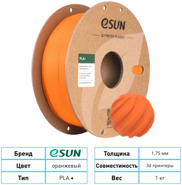 ESUN PLA+ 1.75 мм 1 кг оранжево-тыквенный