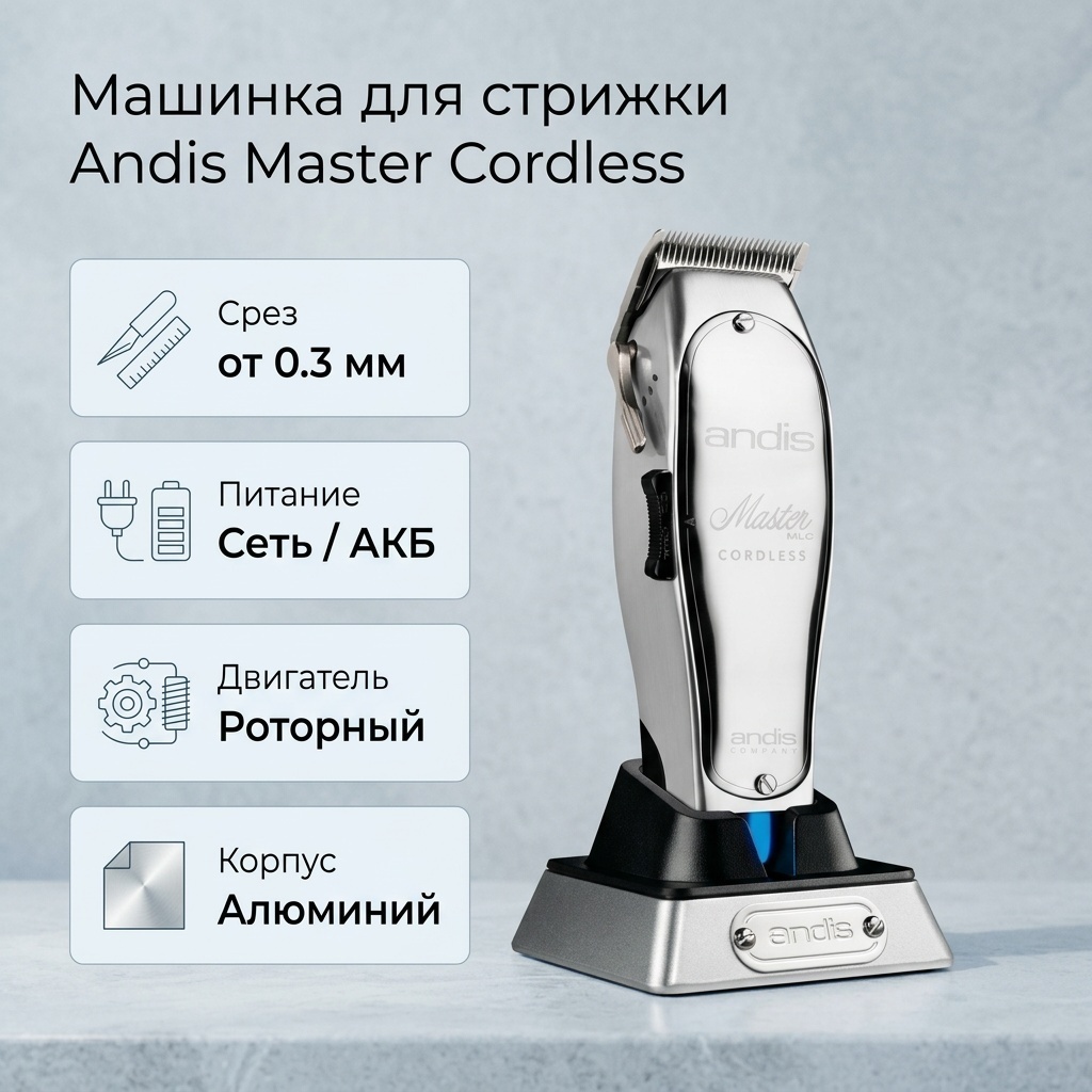 Andis машинка для стрижки Master Cordless серебряный