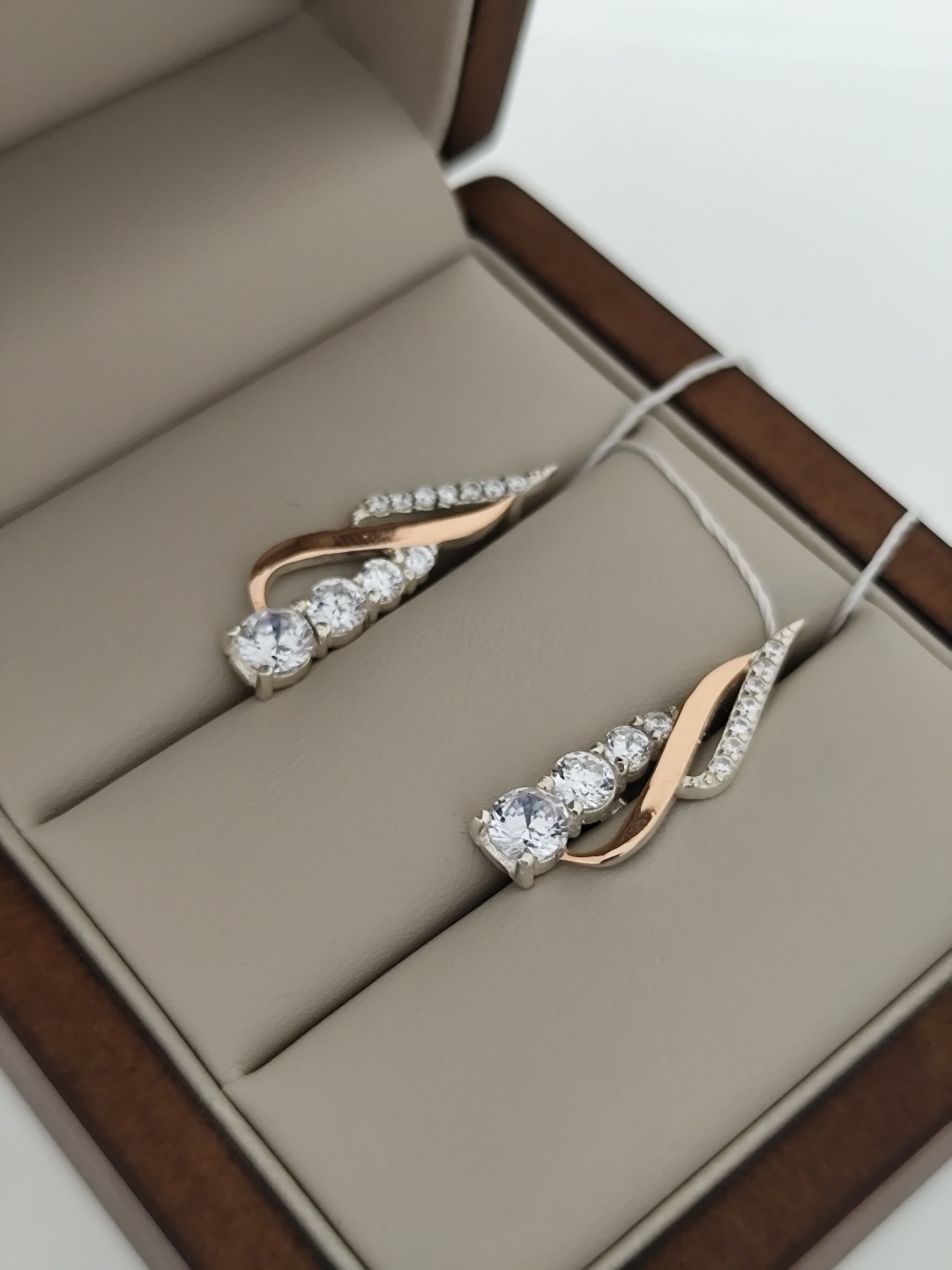 Серьги ZG Brand 651320875 вес 5.13 г серебро, золото, фианит