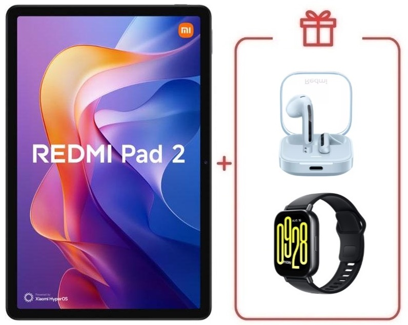 Планшет Xiaomi Pad 2 4G + смарт-часы Redmi Watch 5 Active черный + наушники Xiaomi Redmi Buds 6 Active голубой 11 дюйм 8 Гб/256 Гб зеленый