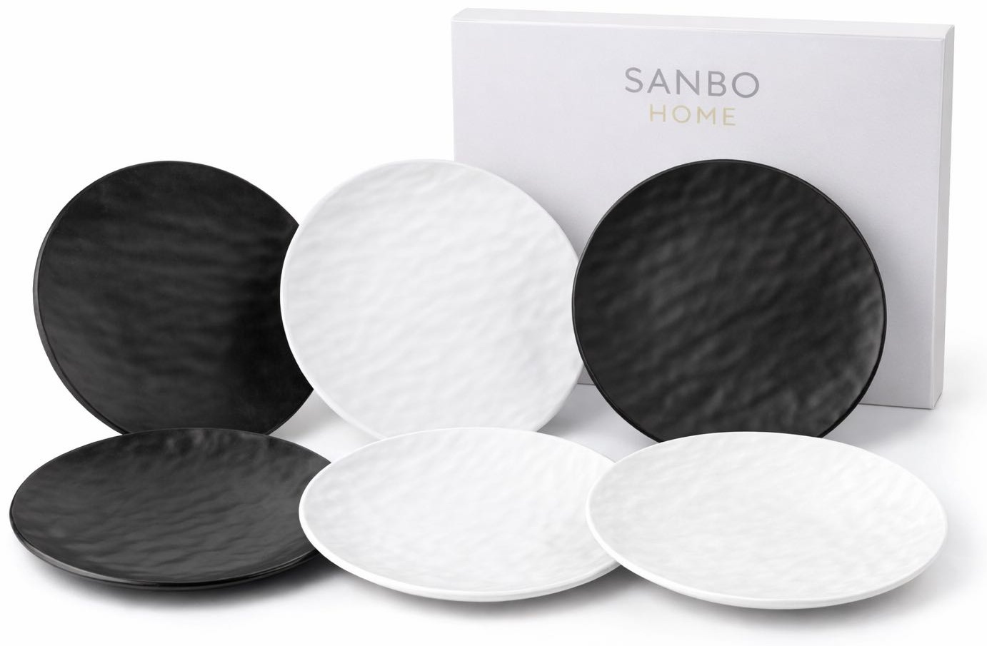 Сервировочная тарелка набор 6 шт черные и белые волнистые керамика Sanbo Home десертные тарелки 20 см, 6 шт, керамика