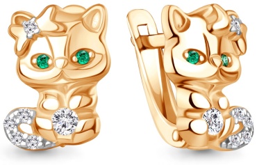 Серьги AQUAMARINE 66417 Кошка вес 2.47 г серебро, фианит