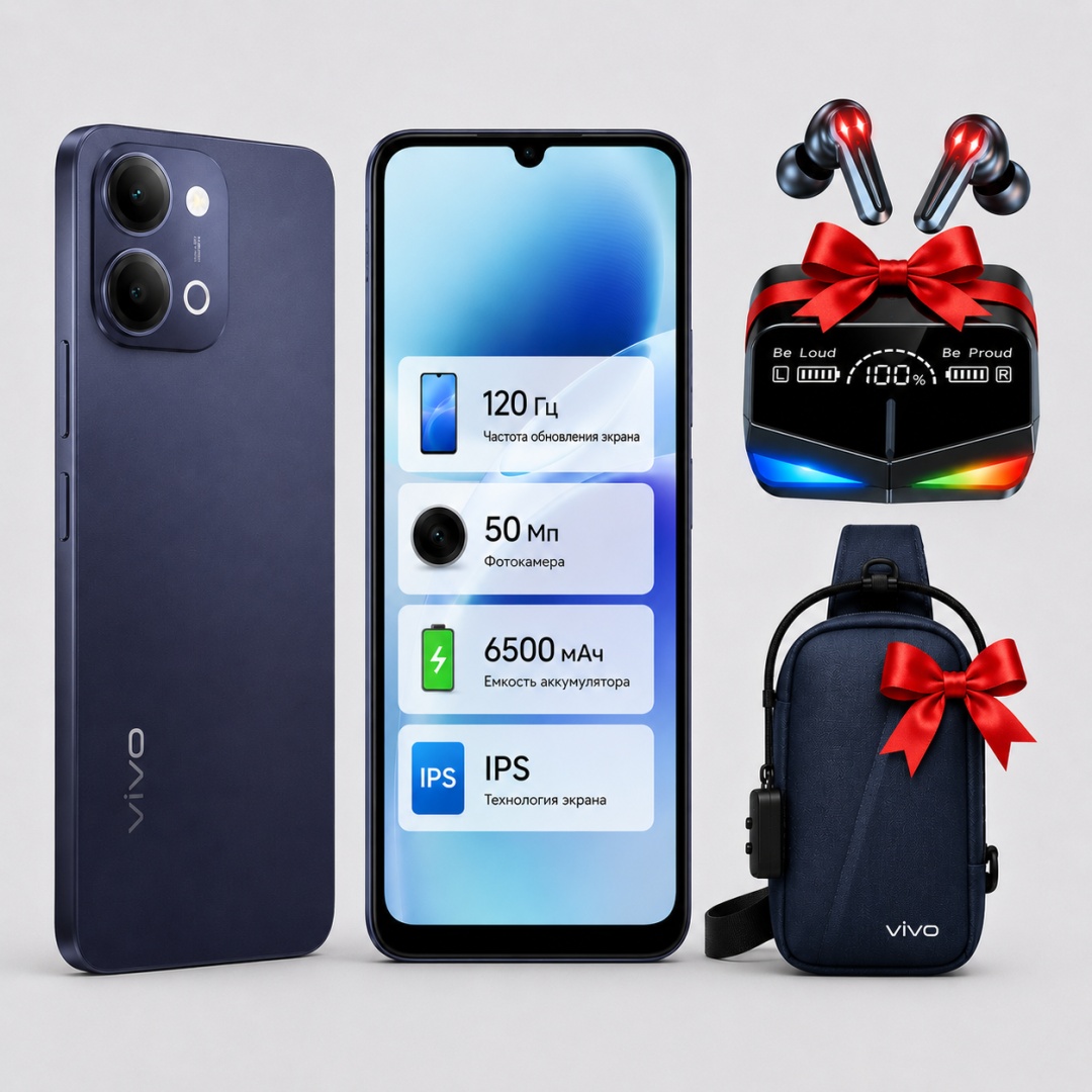Смартфон Vivo Y11d 4 ГБ/128 ГБ черный + подарок