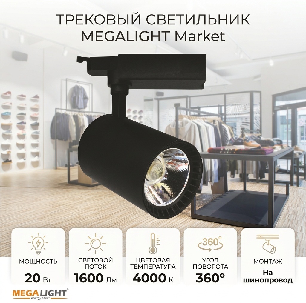 Светильник потолочный MEGALIGHT LED 20 Вт черный