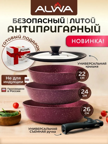 Сковорода 22 см с антипригарным покрытием, алюминий