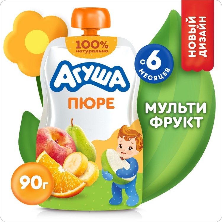 АГУША ПЮРЕ ФРУКТОВОЕ 90г МУЛЬТИФРУКТ 6МЕС.+