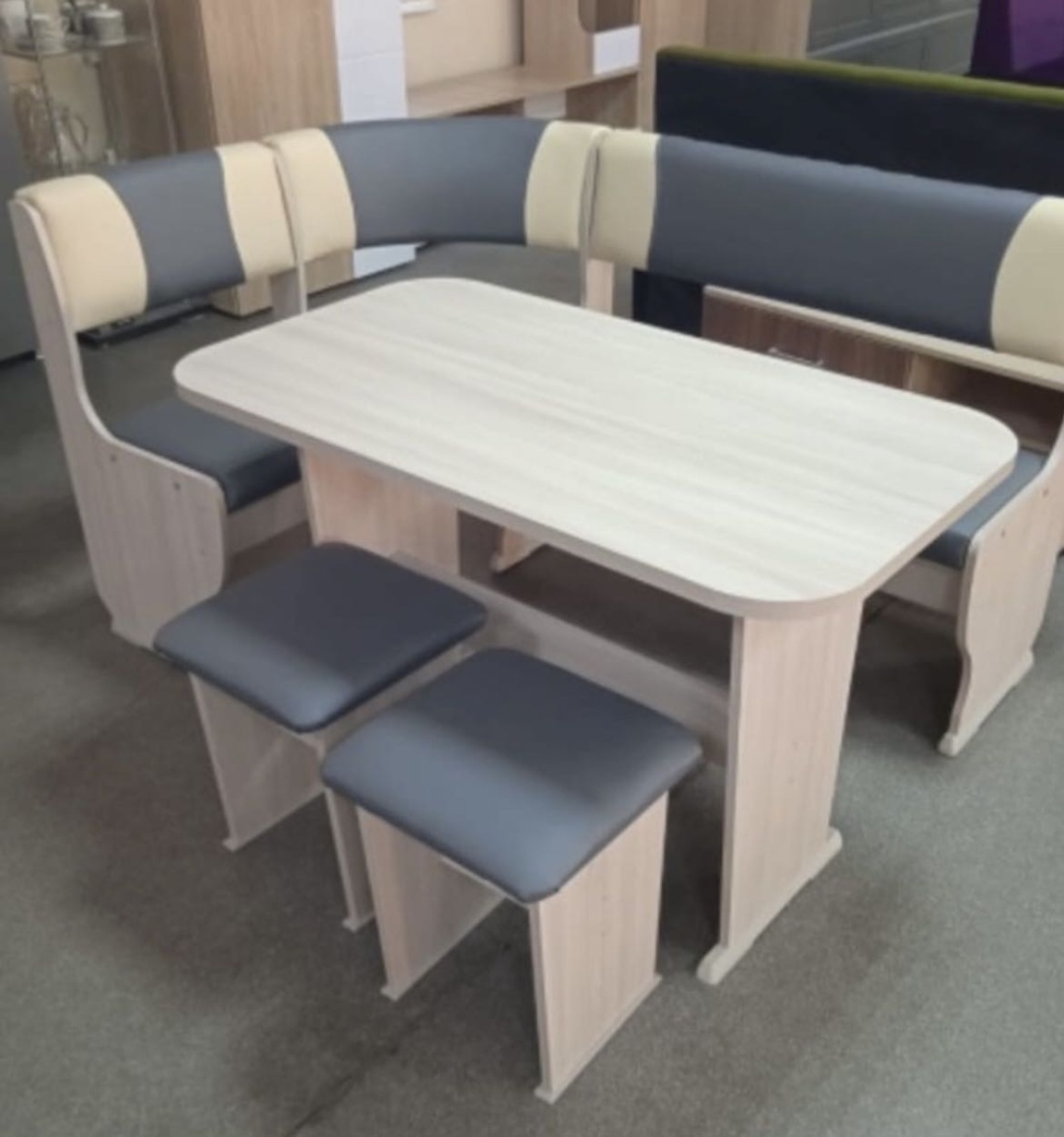 Кухонный уголок Диван, стол, 2 стула Консул 45x160x110 см, серый, ваниль