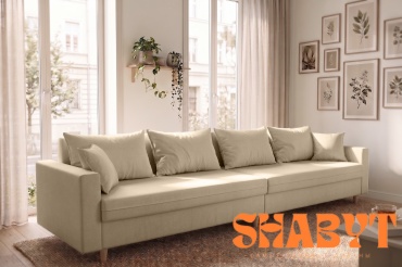 Диван Shabyt Мэка, 400х80 см, обивка велюр, бежевый