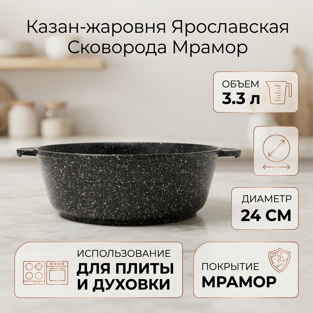 Жаровня Ярославская Сковорода 3.3 л, алюминий