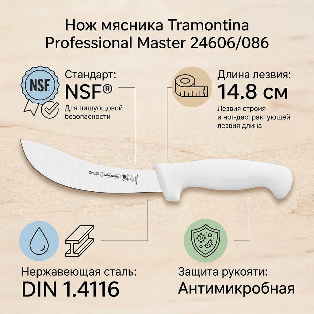 Нож разделочный Tramontina, лезвие: нержавеющая сталь 1 шт