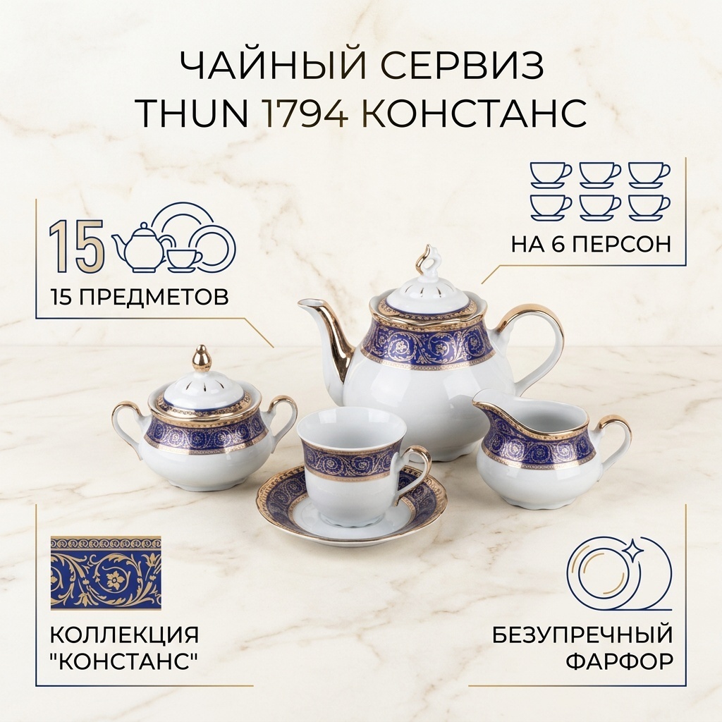 Сервиз на 6 персон Thun 1794 Констанс, предметов: 15, чайный, фарфор