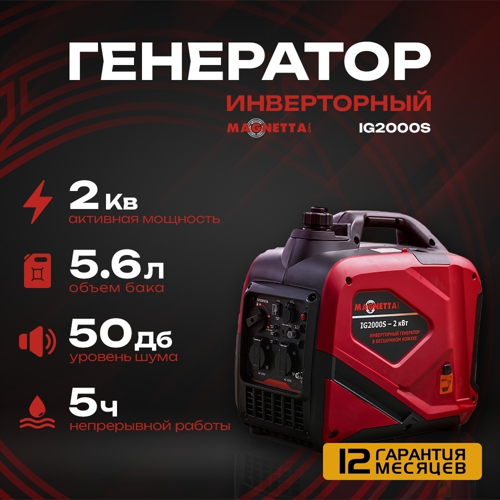 Электростанция бензиновая Magnetta 2 кВт 1 (220 В), IG2000S