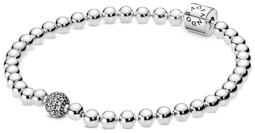 PANDORA из бусин «Сферы с паве» 598342CZ-17 длина 17 см, вес 10.39 г серебро, плетение отсутствует