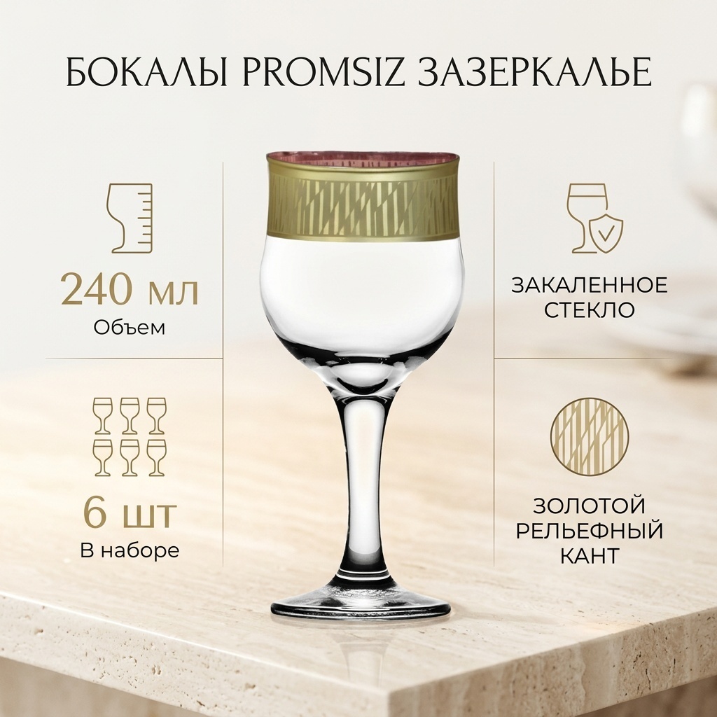 Набор бокалов Promsiz 240 мл, закаленное стекло, 6 шт