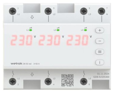 WELROK реле контроля напряжения D6-50 Red AC 400 В 50 А, кол-во фаз : 3