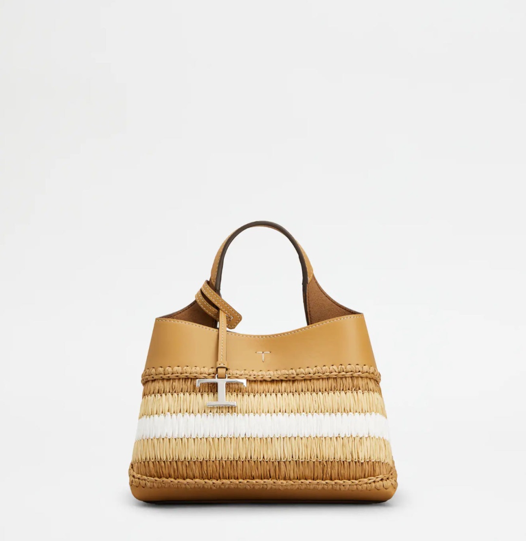 Мини-сумка TODS натуральная кожа, рафия белый, бежевый