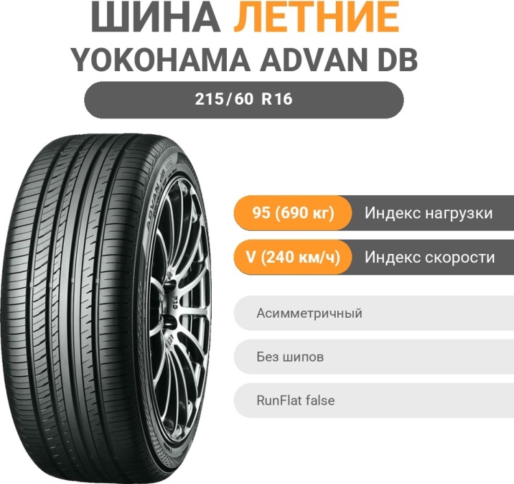 Купить Yokohama Advan DB V552 215/60 R16 95V в Алматы – Магазин на