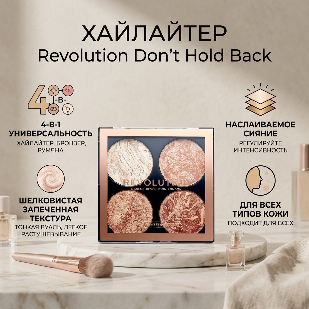 Makeup Revolution 4 в 1 Cheek Kit хайлайтер Dont Hold Back