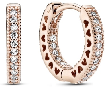 Серьги-кольца PANDORA «Логомания» 286317C01 вес 2.54 г сплав покрытый розовым золотом 14К, цирконий