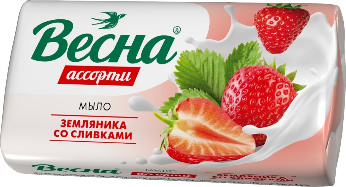 Кусковое мыло туалетное Весна Земляника со сливками 90 г