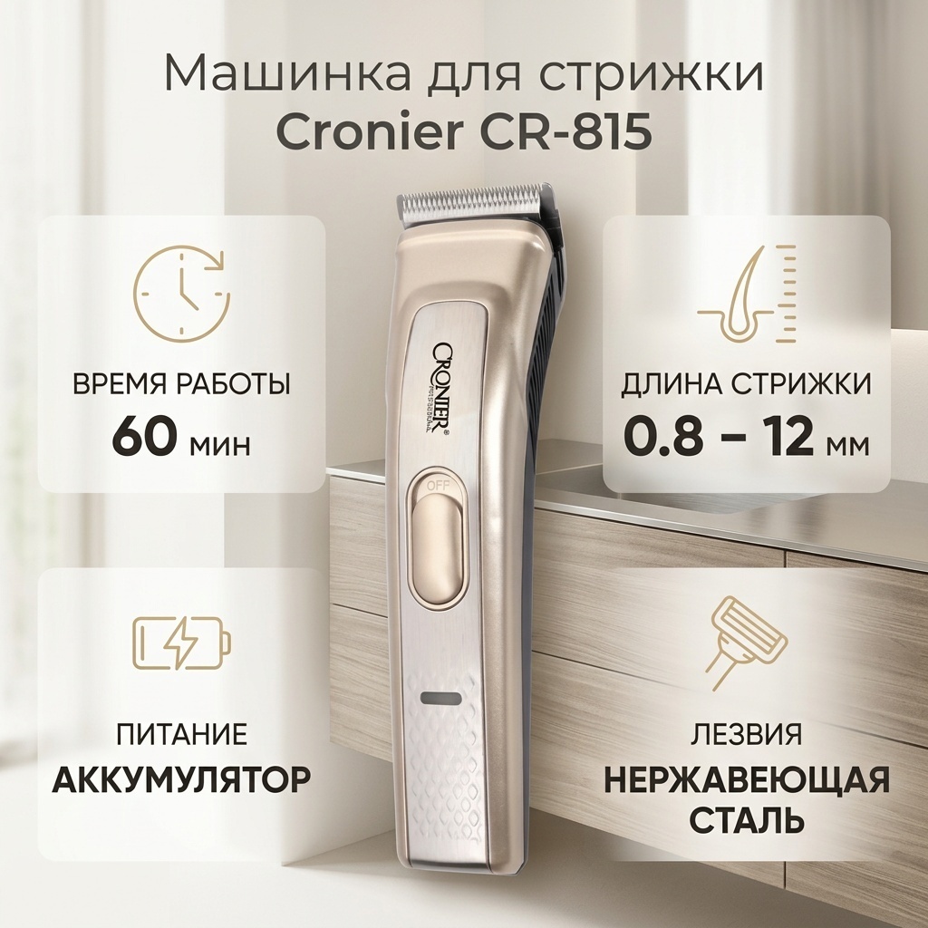 Cronier машинка для стрижки CR-815 золотой, серебряный