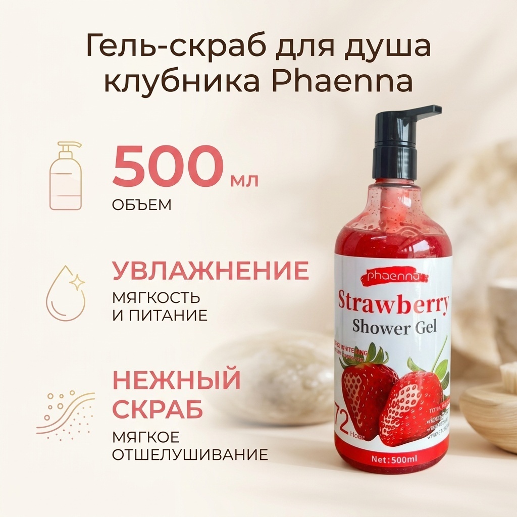 Phaenna Phaenna Strawberry Shower Gel гель для душа и скраб клубника гель 500 мл
