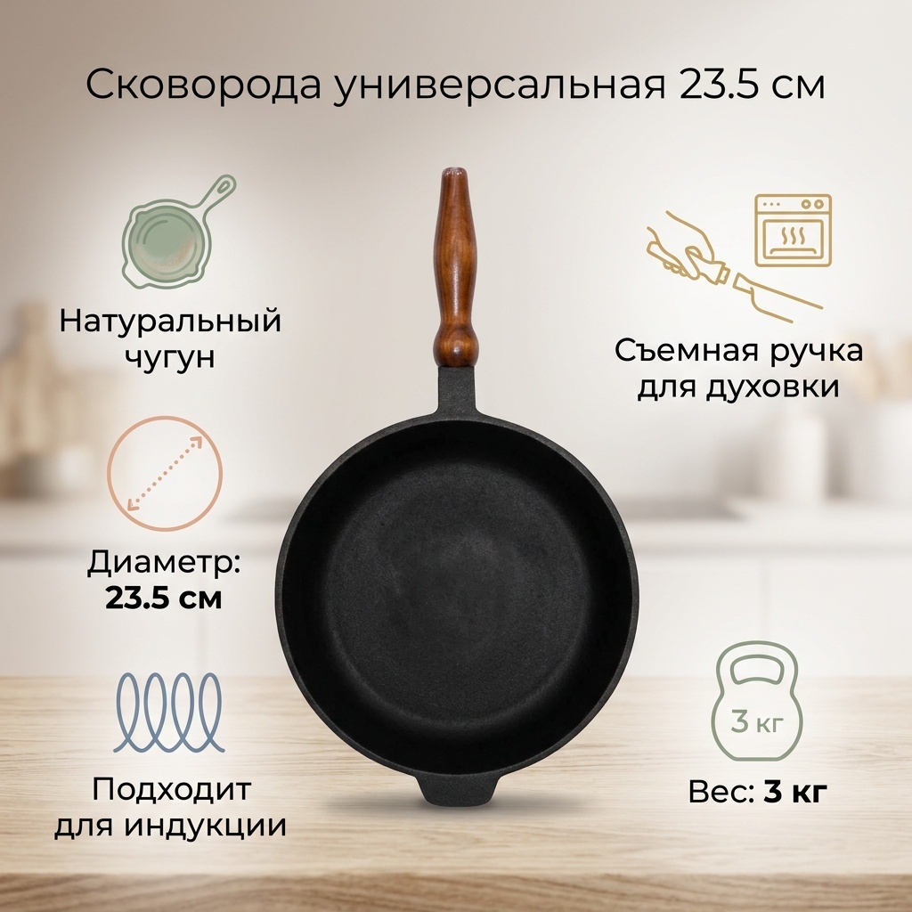 Сковорода 23.5 см , чугун
