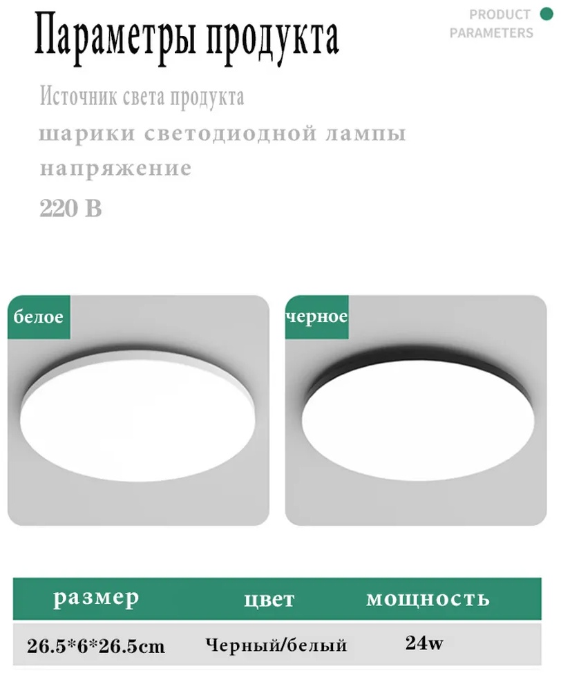 Светильник потолочный LED 25 Вт черный