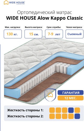Матрас WIDE HOUSE Alow Kappo Classic, 120x190x15 см
