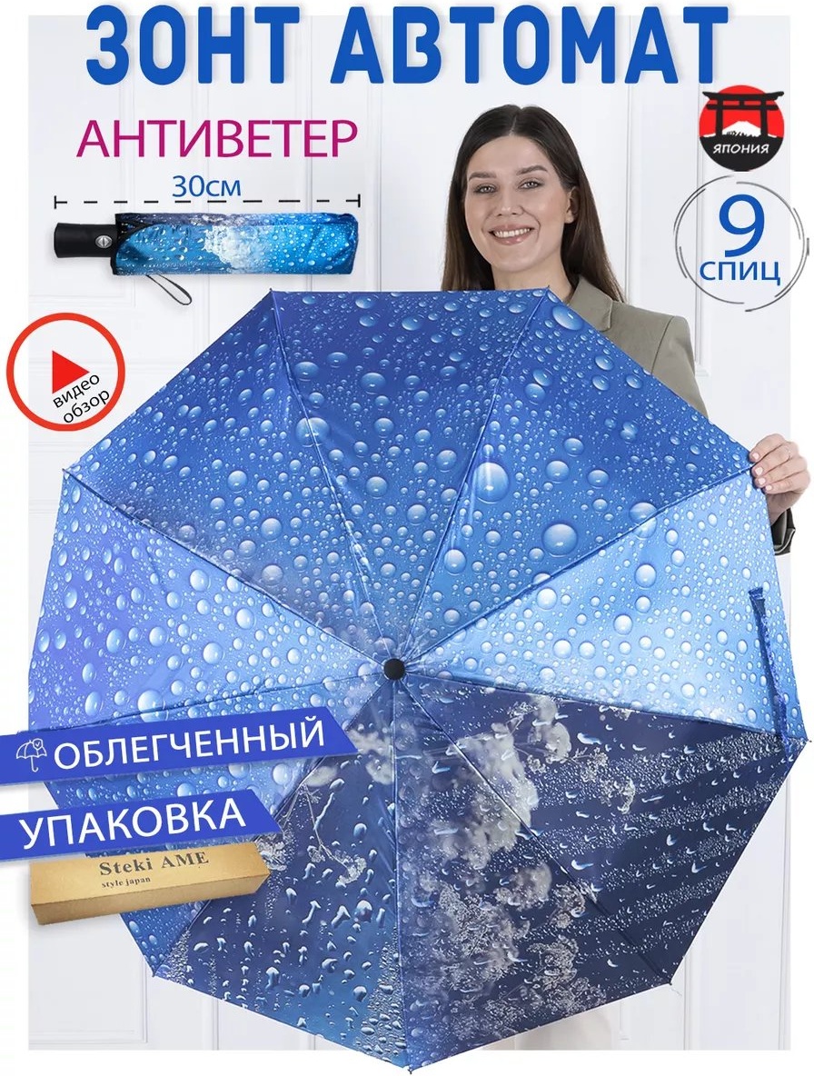 Складной зонт полуавтомат синий