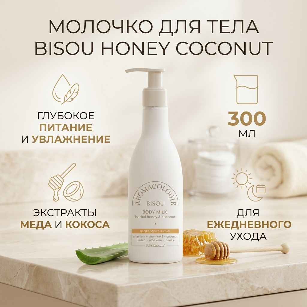 BISOU Aromacologie Молочко для тела мед и кокос молочко для тела 300 мл