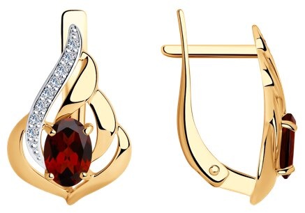 Серьги Diamant 31-320-01404-1 вес 2 г золото, гранат