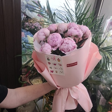 Blossom моно-букет с открыткой пион 9 шт 50 см