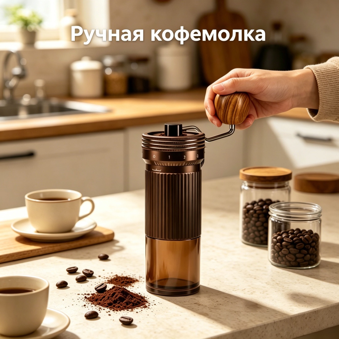 Ручная кофемолка 502686640, алюминий, дерево, нержавеющая сталь, пластик