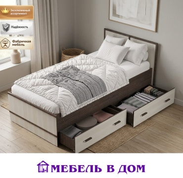 Кровать Мебель в Дом Сакура односпальная, 90x200 см (без матраса, без подъёмного механизма) бежевый, темно-коричневый