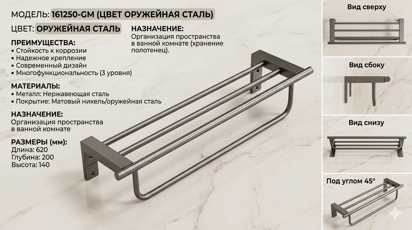 Aqvaplus держатель 161250-GM Оружейная сталь 1 шт, металл