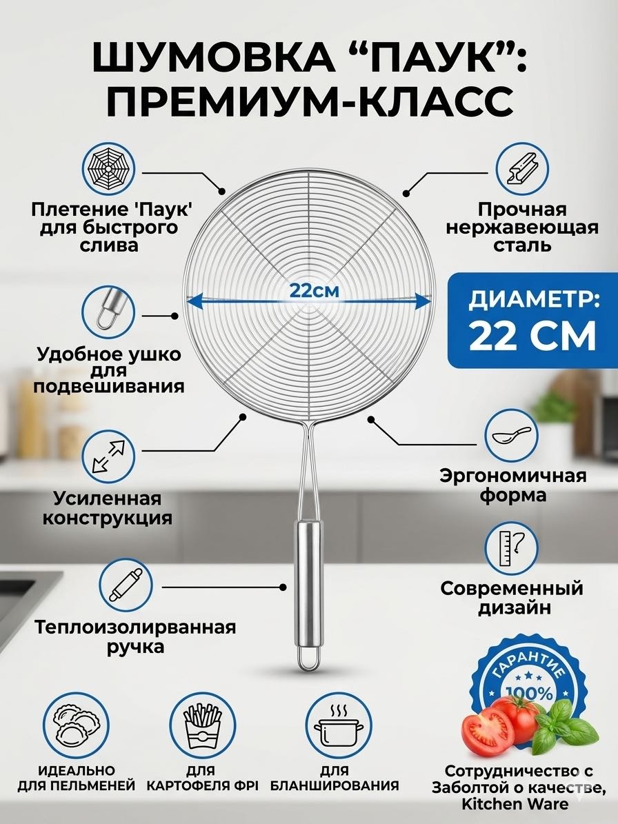 Универсальное сито 4266259347 22 см нержавеющая сталь, 1 шт
