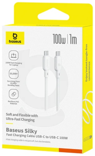 Кабель Baseus USB TypeC (M), 1 м, Turbo 100W (P10377704213-00) белый