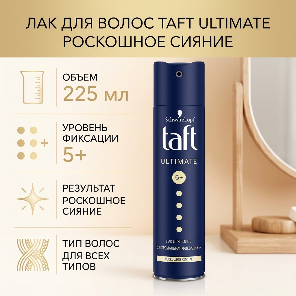 TAFT Ultimate Роскошное Сияние лак экстрасильная фиксация 225 мл