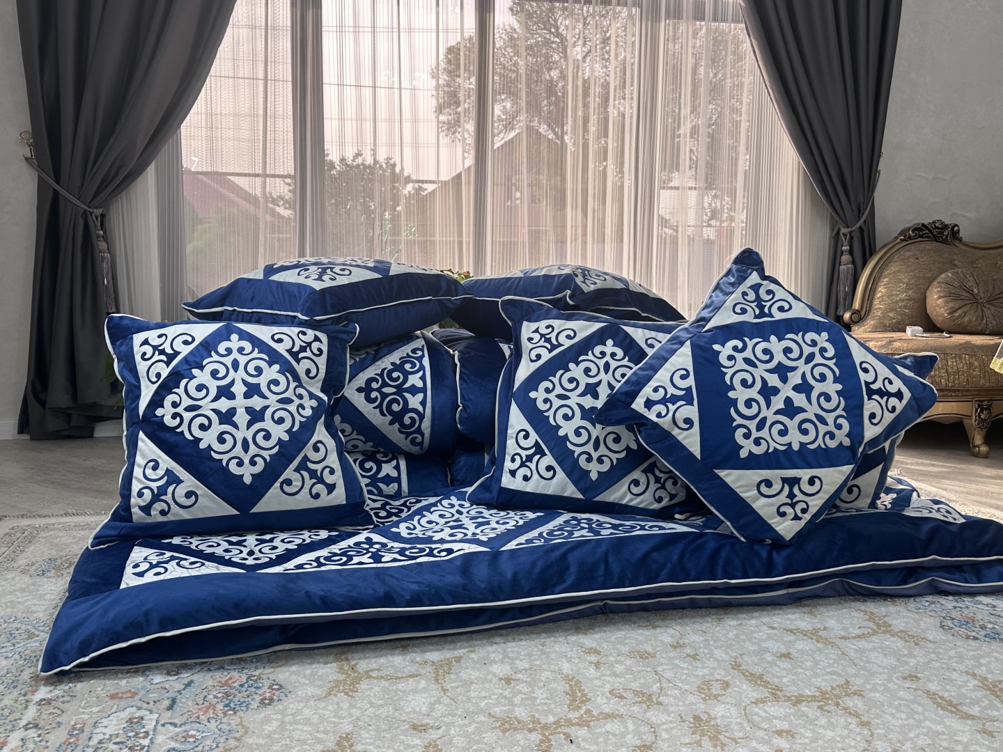 Комплект корпе с подушками 220x80, вата, синий