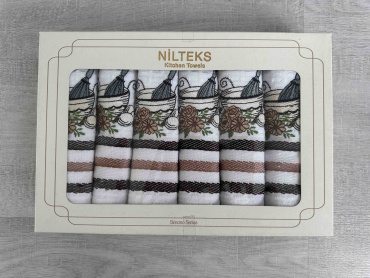 Набор полотенец NILTEKS 50x35 см, хлопок, ткань вафельная, 6 шт,