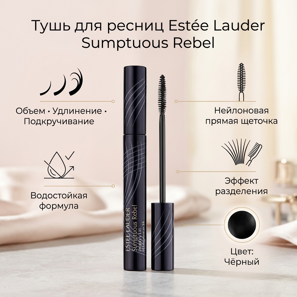 Тушь для ресниц Estee Lauder Sumptuous Rebel для объема, удлиняющая, подкручивающая черный