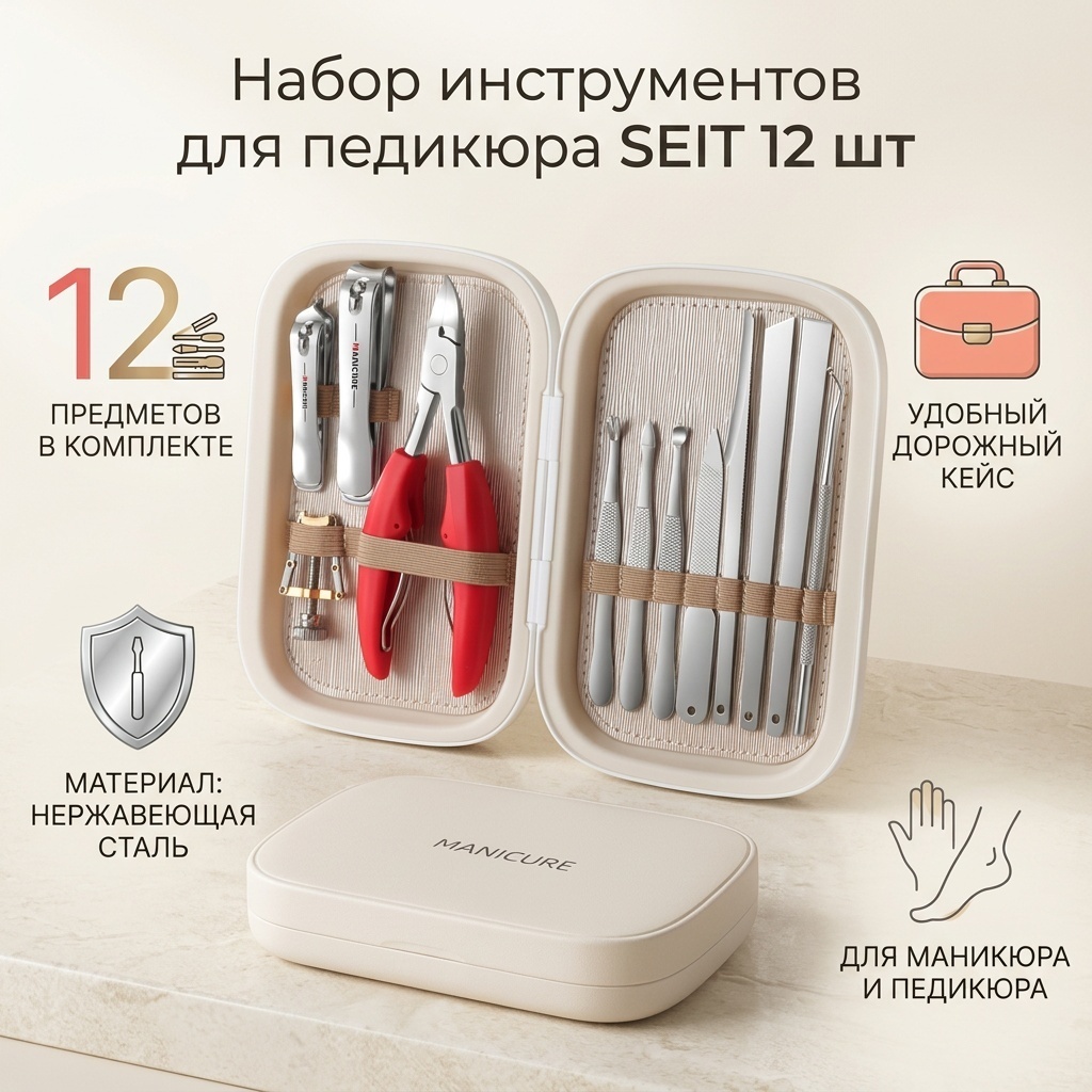 SEIT набор инструментов для педикюра 12 шт