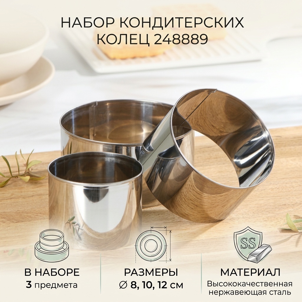 Кольцо для выпечки сталь, 3 шт
