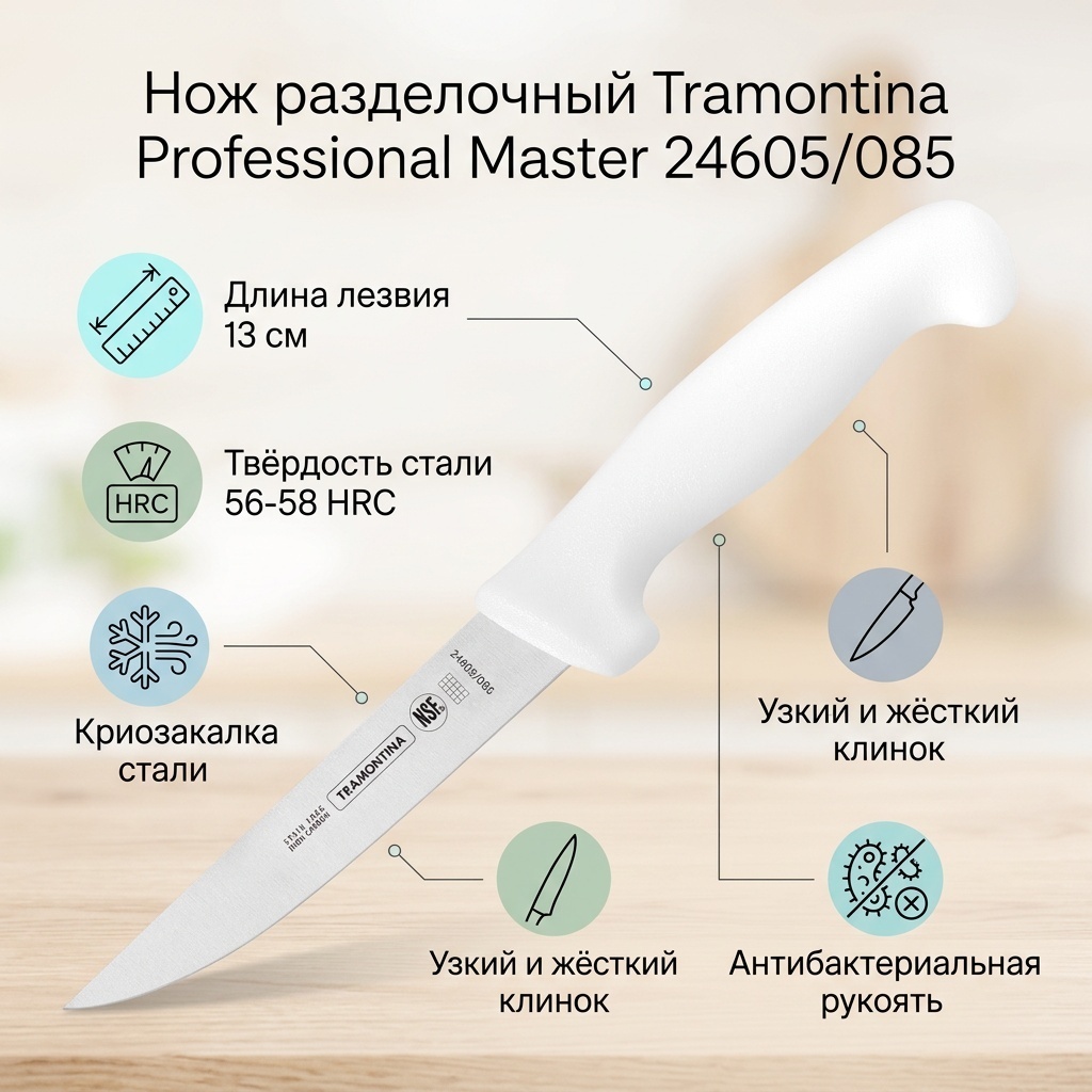 Нож разделочный Tramontina, лезвие: сталь 1 шт