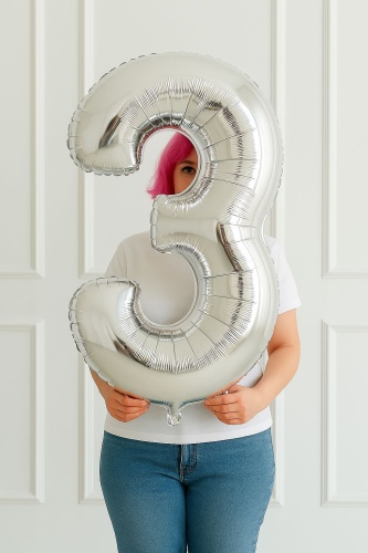 Воздушный шар Happy ball Цифра 3 1 шт, серебристый