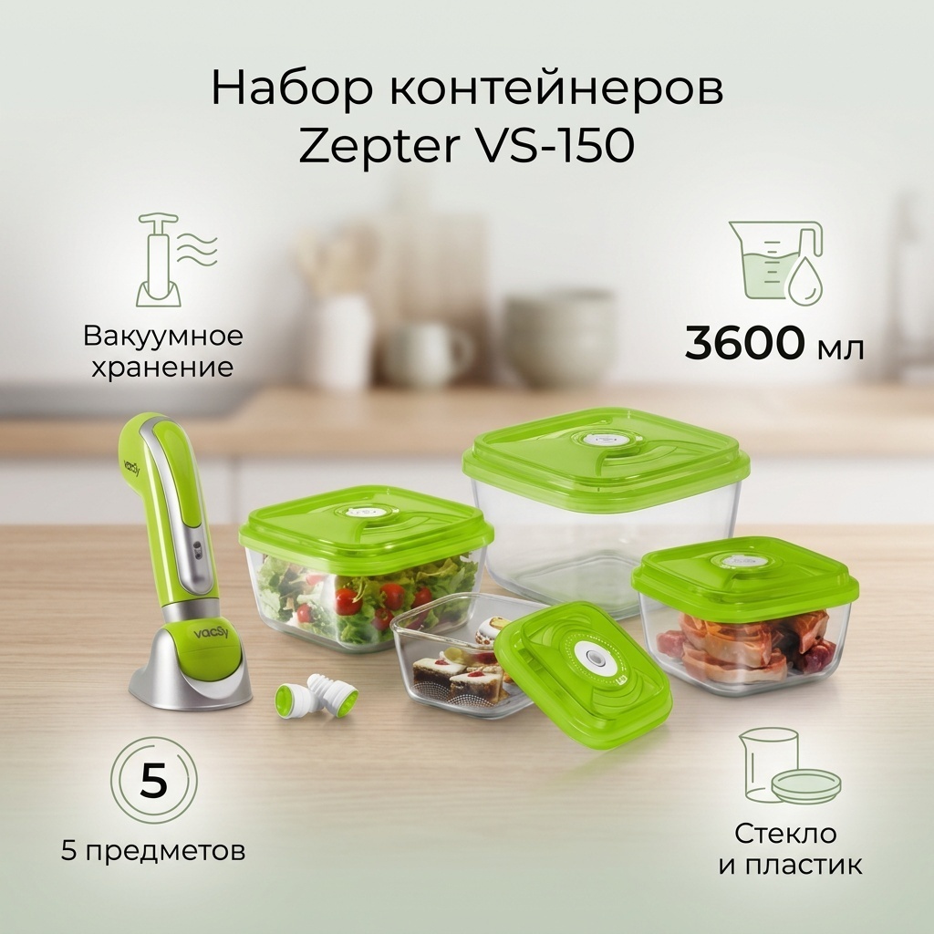 Zepter набор контейнеров VS-150 5 шт, пластик, стекло