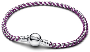 PANDORA с фиолетовым шнуром 593816C03-17 длина 17 см, вес 9 г серебро, плетение венецианское