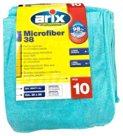 Тряпка универсальная ARIX Салфетка синяя из микрофибры, 38х38 10 штук 10 шт, микрофибра